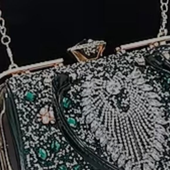 Luxurious Green and Black Embellished Clutch - Picture 6 of 7